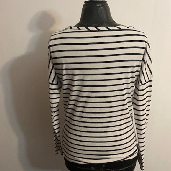 Loft Navy/White stripe long sleeve with Sequin pocket T-shirt, size M - Picture 2 of 3